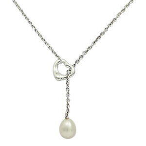 Tiffany Co Open Heart Lariat White South Sea Pearl Necklace Pendant Silver